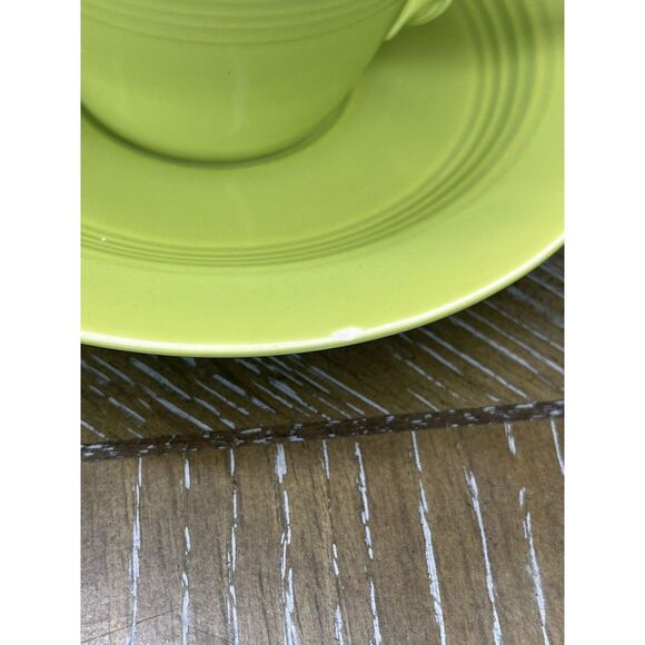 Homer Laughlin China - Harlequin 4 Cups 3 Saucers - Chartreuse Yellow Blue Rose - Picture 5 of 16